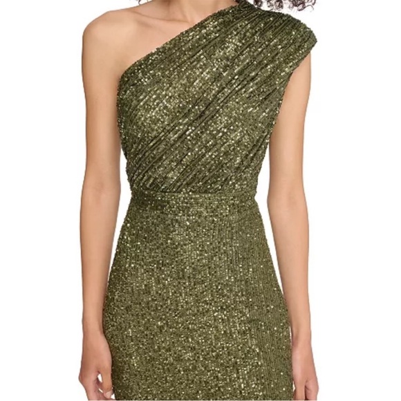 Vince Camuto One-Shoulder Sequin Dress in Olive NWT - Picture 4 of 5